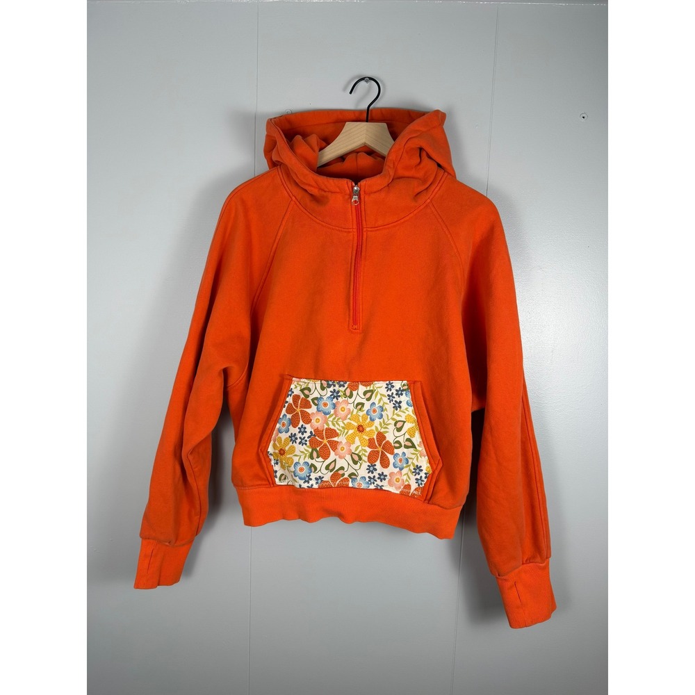 Filly Flair Boho Whimsy Fairy Hoodie Women 2XL Orange Floral 1/4 Zip Pullover